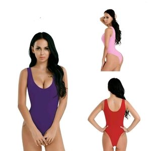 🆕 Women High Cut Bodysuit Leotard Purple Pink Red One Size